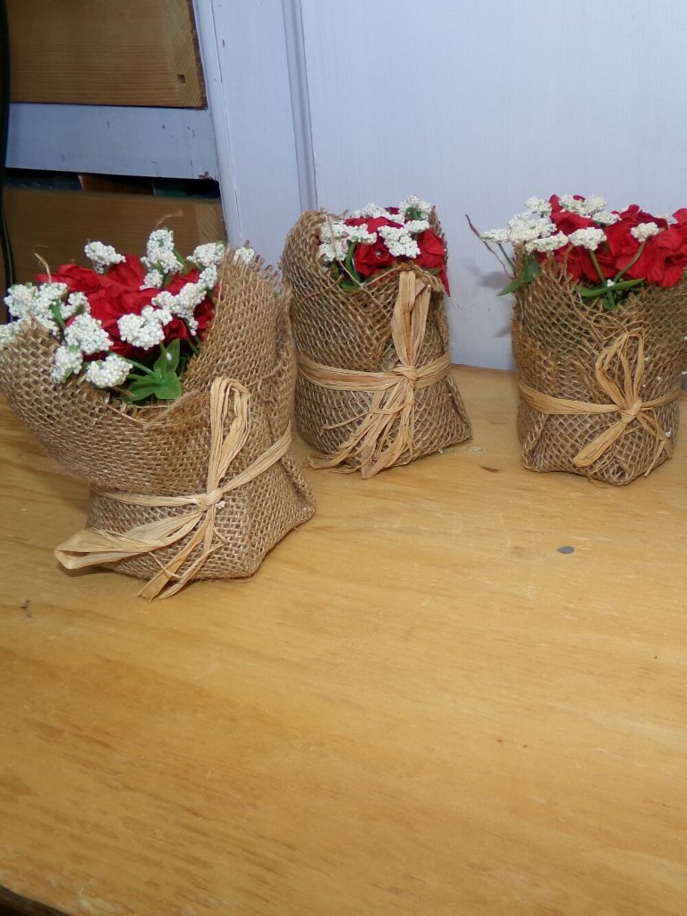 Set of 4 Faux Flower Bundles - Red & White